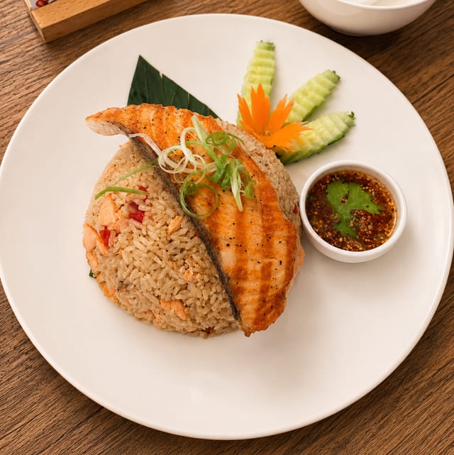 Salmon Jeaw Fried Rice.